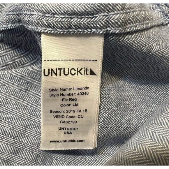 UNTUCKit Men’s Librando Long Sleeve Shirt XXL Textured Stitch Blue Collar Preppy - Picture 8 of 9